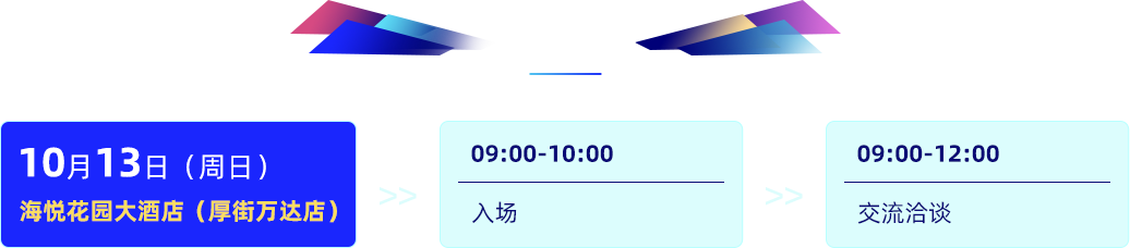 10月13日(周日)
          海悦花园大酒店(厚街万达店)
          09:00-10:00
          入场
          09:00-12:00
          交流洽谈